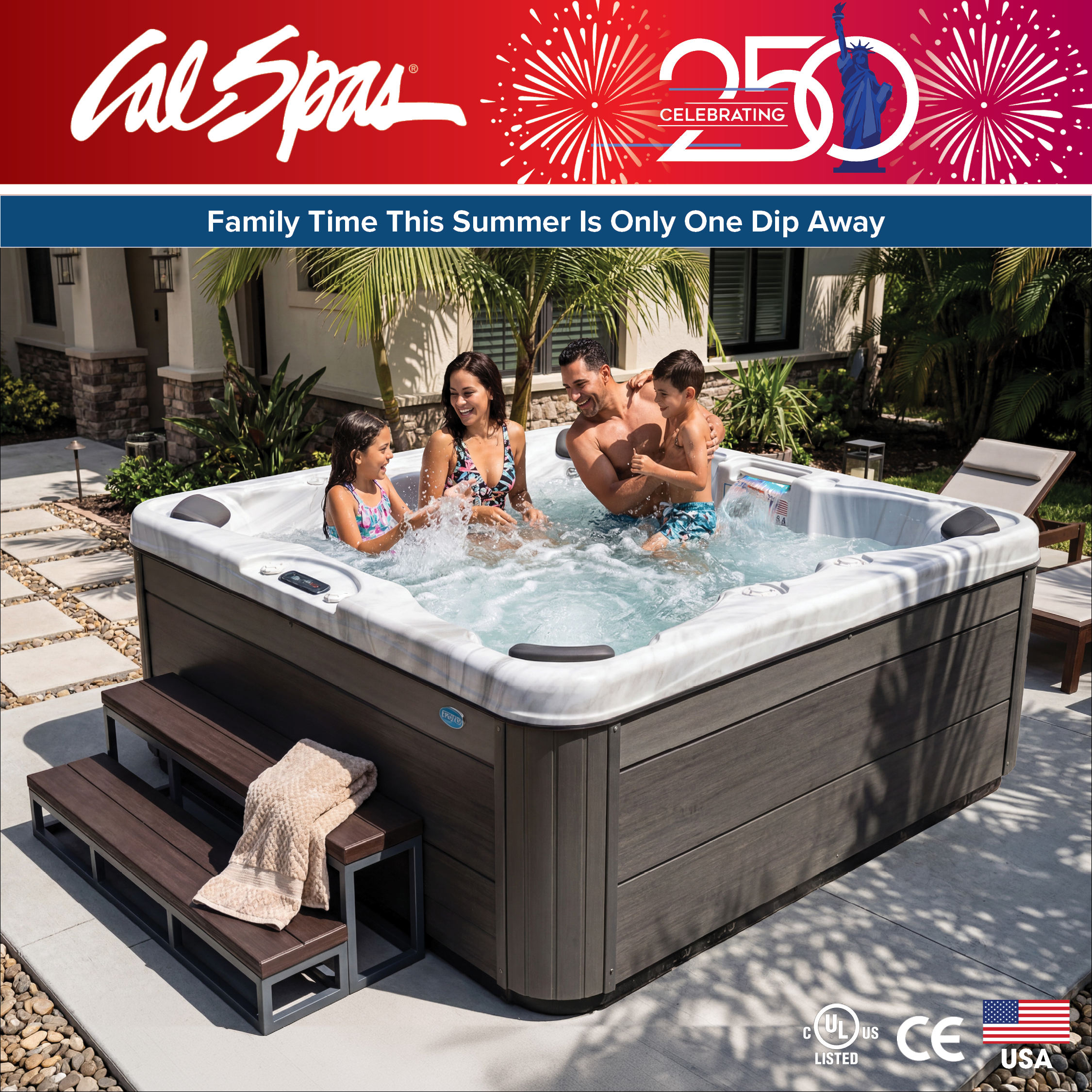 Calspas hot tub being used in a family setting - Pasco